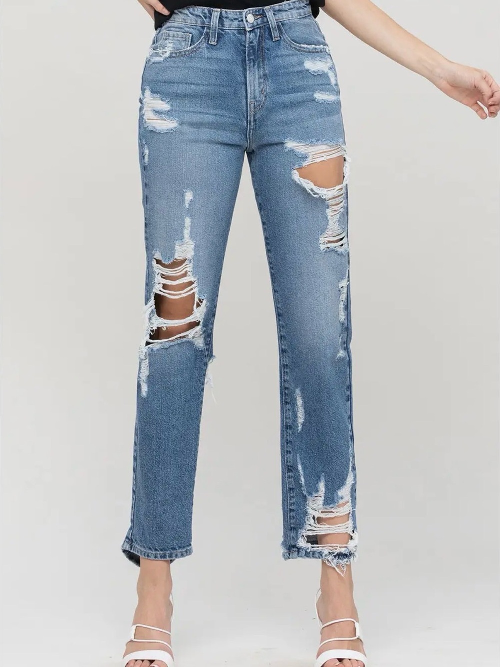 NEW Flying Monkey Super High-Rise Distressed Ankle Straight Jeans Dark Wash